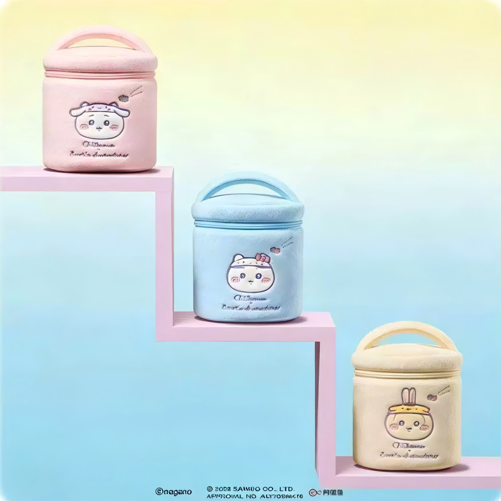 Chiikawa x Sanrio Characters | Round Plush Cosmetic Bag Main image