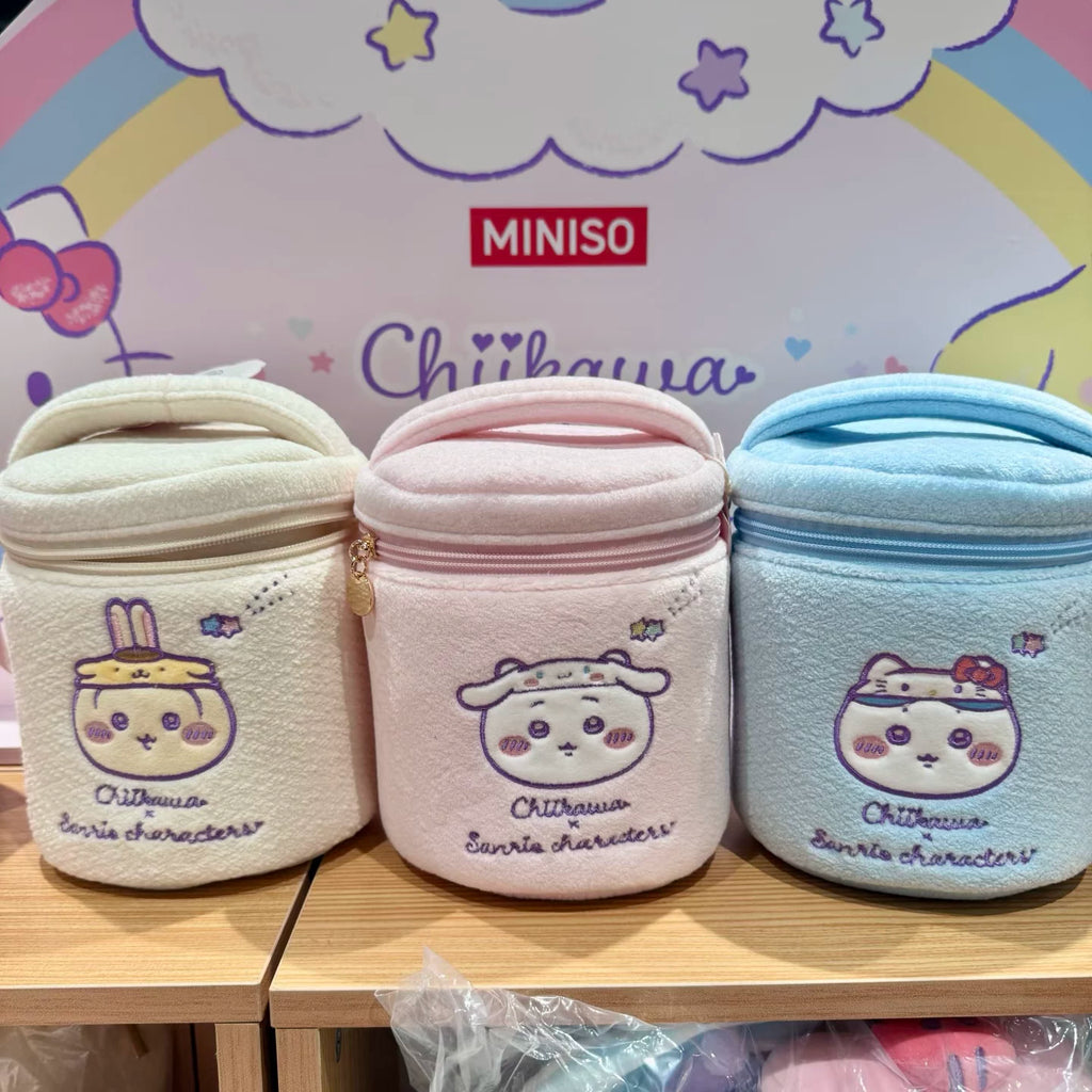 Chiikawa x Sanrio Characters | Round Plush Cosmetic Bag