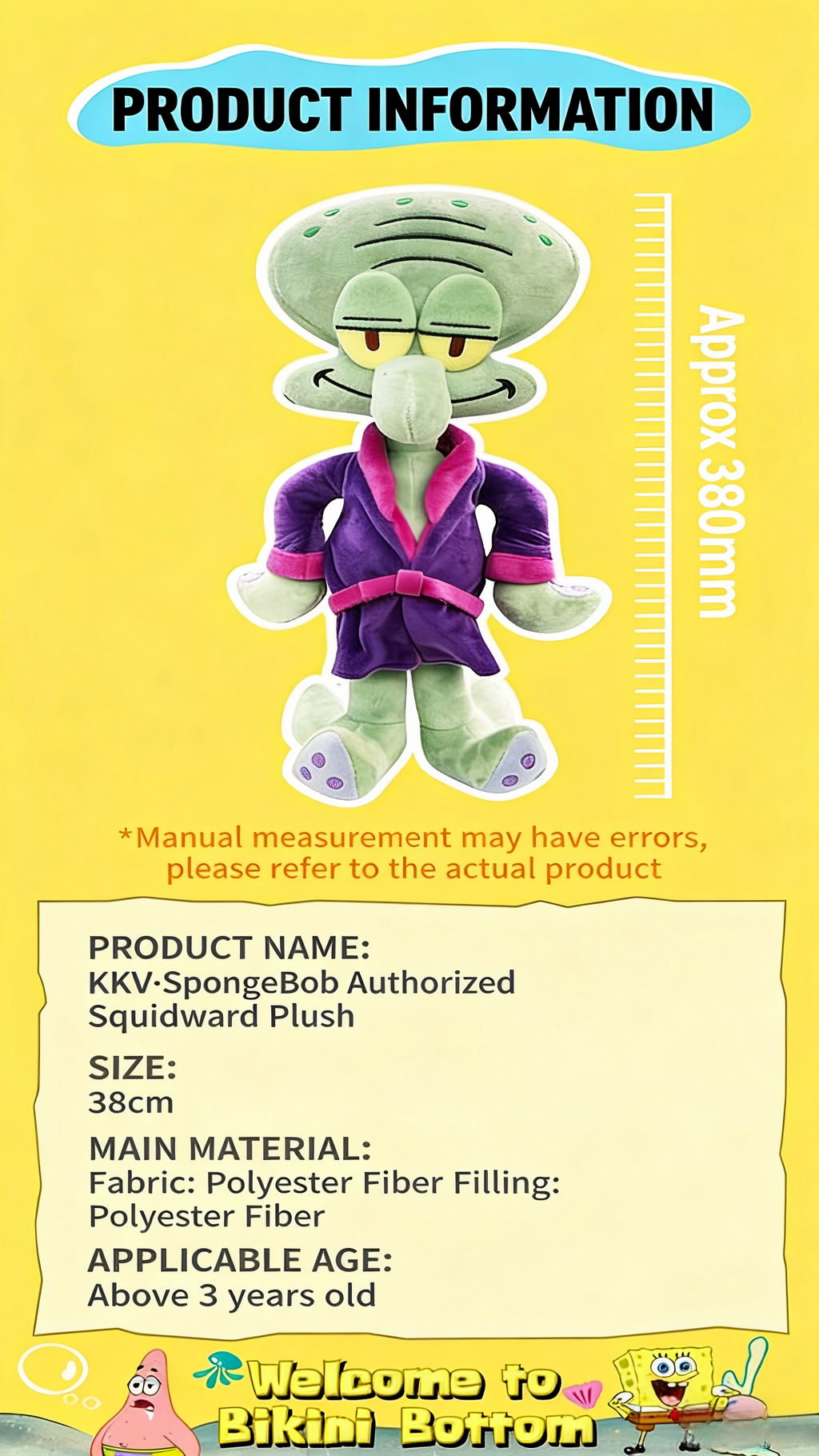 SpongeBob SquarePants | Pajamas Series | Squidward Plush Toy XL (38cm)