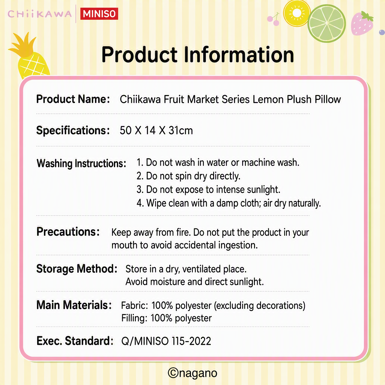 Chiikawa | Fruit Market | Lemon Plush Pillow